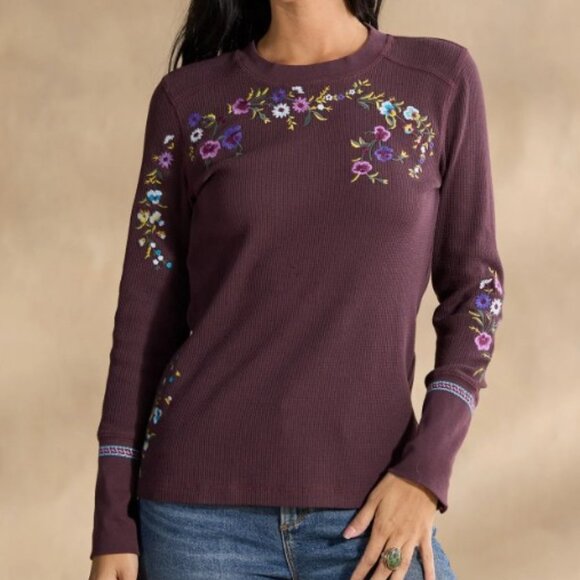 Sundance Frosty Fields Purple/Brown Cotton Embroidered Thermal Large - Picture 1 of 16